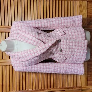 Zara Double Breasted Pink Tweed Blazer Tailored Suit Jacket